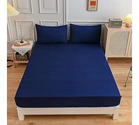 Solid color Fitted Sheets 100% Polyester Bedding Sheets, Chickwin Double King Single Size Bed for Deep Pocket 27cm - Shrinkage Fade Resistant Easy Care (Navy blue,90x200x27cm)