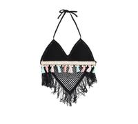 Solid Color Fringe Halter Vest One Size Fit | Halter neck design, solid color pattern, fringe trim detail, triangle cup support, summer essential