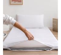 Solid Color Futon Mattress Cover,Full Size Washable Zipper Floor Mattress Cover Cotton for Dust Protection,Soft Sleeping Mat Protective Cover,White,Queen/150x200cm