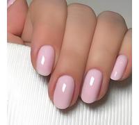 Solid Color Gel Press on Nails - 24PCS Short Glossy Fake Nails, Light Pink, 12 Sizes, Quick 5-Minute Application with Jelly Adhesive Tabs, Reusable Acrylic Stick-on for Women & Girls