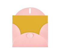 Solid Color Gold Horizontal Holiday Card With Pink Heart Shaped Envelope And Write Various Holiday Greetings