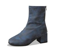 Solid Color Leather Winter Lace Up Boots with Mid Heel and Back Zipper Mid-Calf Boots Comfort Casual with Temperament Winter Boots Fur, blue, 9 UK
