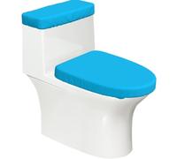 Solid Color Light Blue 2-Piece Toilet Seat Cover Set with Tank Lid, Elastic Fit for U-Shape & Elongated Toilets, Bathroom Decor, Housewarming Gift