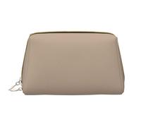 Solid color light brown Makeup Bag Women - Large CapacityTravel Cosmetic Bag PU Leather Zippered Pouch Portable Wide Open Organizer, White, One Size