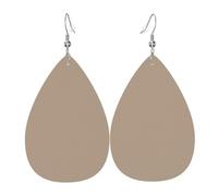 Solid color light brown Women's Teardrop Leather Earrings, Hook 925 Silver Plated, Holiday Accessories