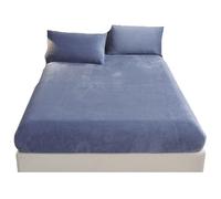 Solid Color Milk fleece fitted Sheet With Elastic Band Around The Perimeter Mattress Protector(Blue,180 * 200CM+35CM)