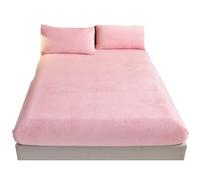 Solid Color Milk fleece fitted Sheet With Elastic Band Around The Perimeter Mattress Protector(Pink,180 * 200CM+45CM)