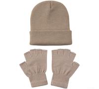 Solid color minimalist knitted beanie hat in Korean style with warm acrylic fabric, breathable airflow, and windproof protection for cold seasons (Camel)