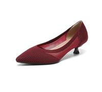Solid Color Pointed Toe Slip On Low Heels Shoes Knitted Breathable Anti-Skid Rubber Sole Work for Wedding Party Evening(Red,39)