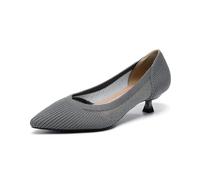 Solid Color Pointed Toe Slip On Low Heels Shoes Knitted Breathable Anti-Skid Rubber Sole Work for Wedding Party Evening(Gray,39)
