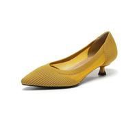 Solid Color Pointed Toe Slip On Low Heels Shoes Knitted Breathable Anti-Skid Rubber Sole Work for Wedding Party Evening(Yellow,41)