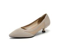 Solid Color Pointed Toe Slip On Low Heels Shoes Knitted Breathable Anti-Skid Rubber Sole Work for Wedding Party Evening(Light Apricot,40)