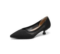 Solid Color Pointed Toe Slip On Low Heels Shoes Knitted Breathable Anti-Skid Rubber Sole Work for Wedding Party Evening(Black,35)