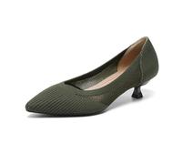 Solid Color Pointed Toe Slip On Low Heels Shoes Knitted Breathable Anti-Skid Rubber Sole Work for Wedding Party Evening(Green,41)