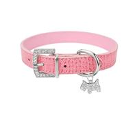 Solid Color PU Leather Padded Pet Collar With Puppy Pendant And Rhinestone Buckle Cat Dog Collar Outdoor Waterproof Dog Training Collar Chihuahua French Bulldog Pug Collar,A,L 2.5x51cm