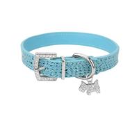 Solid Color PU Leather Padded Pet Collar With Puppy Pendant And Rhinestone Buckle Cat Dog Collar Outdoor Waterproof Dog Training Collar Chihuahua French Bulldog Pug Collar,Blue,XS 1.5X30cm