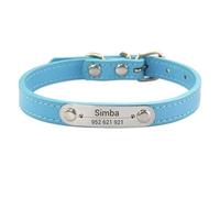 Solid Color PU Leather With ID Name Tag Nameplate Personalized Cat Dog Collar Suitable For Shiba Inu Beagle Poodle Pug,Blue A,M