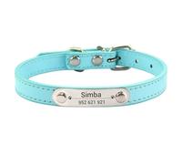 Solid Color PU Leather With ID Name Tag Nameplate Personalized Cat Dog Collar Suitable For Shiba Inu Beagle Poodle Pug,Light Blue,S