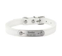 Solid Color PU Leather With ID Name Tag Nameplate Personalized Cat Dog Collar Suitable For Shiba Inu Beagle Poodle Pug,White,XS