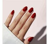 Solid Color Red Press on Nails Short Oval Solid Fake Nails Red Designs False Nails True Full Cover Glossy for Women Girls Daily Wear Manicure Decoration 24Pcs