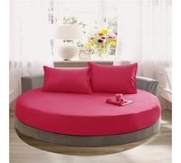 Solid Color Round Fitted Sheets 100% Cotton Bedding Sheets, Chickwin Double King Single Size Bed for Deep Pocket 25cm - Easy Care - Without Pillowcase (DeepPink,220cm)