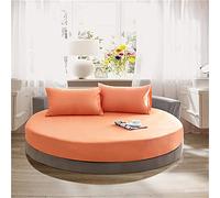 Solid Color Round Fitted Sheets 100% Cotton Bedding Sheets, Chickwin Double King Single Size Bed for Deep Pocket 25cm - Easy Care - Without Pillowcase (Orange,220cm)