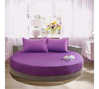 Solid Color Round Fitted Sheets 100% Cotton Bedding Sheets, Chickwin Double King Single Size Bed for Deep Pocket 25cm - Easy Care - Without Pillowcase (Purple,220cm)