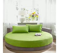 Solid Color Round Fitted Sheets 100% Cotton Bedding Sheets, Chickwin Double King Single Size Bed for Deep Pocket 25cm - Easy Care - Without Pillowcase (Green,200cm)