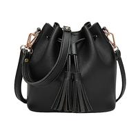 Solid Color Single Shoulder Women's Tassel Messenger Bag Crossbody Bag PU Leather Shoulder Bag Fit Bag for Woman (Black, One Size)