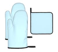 Solid color small fresh Prints Oven Gloves And Heat-Resistant Mat Set, Waterproof And Heat-Resistant, For Kitchen Use, Oven Baking.