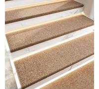 Solid Color Stair Mat Non-Slip Inner Stair Mat for Wooden Steps Step Protection Step Carpet Suitable for Elderly and Dogs Indoors for Safety and Grip (Khaki,15PCS)