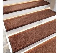 Solid Color Stair Mat Non-Slip Inner Stair Mat for Wooden Steps Step Protection Step Carpet Suitable for Elderly and Dogs Indoors for Safety and Grip (Brown,7PCS)