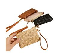 Solid Color Straw Bag Fashion Ladies Wristlet Wallet Portable Coin Purse Holder Bag Lipstick Bag(A1)