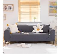 Solid Color Thick Mifber One-Piece Sofa Slipcover - Elastic Anti-Scratch Loveseat Protector for Living Room Fits 57"-72" - Deep Grey Fur Style