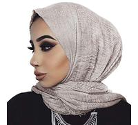 Solid Color Turban Head Wraps for Women Muslim Hijab Long Scarf Warp Cotton and Linen Large Head Scarf (Beige)