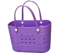 Solid Color Waterproof Beach Tote Bag, Large Eva Portable Handheld Storage Basket, Multi-purpose Washable Carry Bag For Shopping Picnic Pool Gym Travel Daily purple 46×24×32 cm / 18.11×9.45×12.60 in