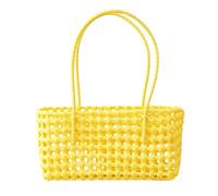 Solid Color Weave Tote Bag with Handle Simple Woven Shoulder Bag Handheld Picnic Basket Hollow Woven Shoulder Purse for Outdoor Fruit Picking Flower Arranging (Yellow)