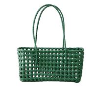 Solid Color Weave Tote Bag with Handle Simple Woven Shoulder Bag Handheld Picnic Basket Hollow Woven Shoulder Purse for Outdoor Fruit Picking Flower Arranging (Green)