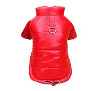 Solid Color Winter Warm Dog Jacket With D-Ring Waterproof Windproof Shiba Inu Bulldog Chihuahua Pomeranian Coat,Red,M