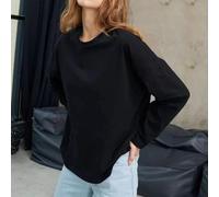 Solid Colored Loose Fit Long Sleeve Casual Top for Women Regular Length Polyester Blouse for Daily Wear Vacation Spring Summer Autumn Winter (XL Black)