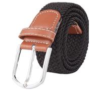 Solid Colour Fabric Woven 33mm Braided Elastic Mens Womens Belt Unisex Womens And Men (Black)