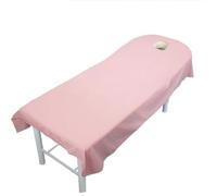 Solid Colour Polyester Beauty Salon Bed Sheet Cover Cozy Body SPA Lash Massage Table Cloth Sheets with Round Breath Hole(Pink,120x190cm Have Hole)