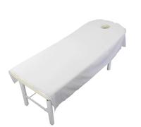 Solid Colour Polyester Beauty Salon Bed Sheet Cover Cozy Body SPA Lash Massage Table Cloth Sheets with Round Breath Hole(White,120x190cm Have Hole)