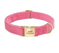 Solid-Coloured Adjustable Soft Velvet Strap Dog Collar With ID Tag For Beagles Pugs Schnauzers Chihuahuas,A,L