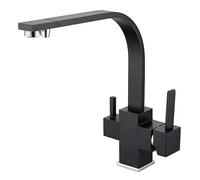 Solid Copper 3 Way Kitchen Faucet Square Swivel Sink Mixer Osmosis RO Water Filter Tap Tri Flow Design for Enhanced Water Purificat Nero h