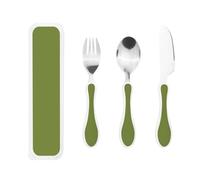 Solid Dark Green Children's Three-Piece Knife, Fork and Spoon Set, The Handles are Plastic PP and 430 Stainless Steel.