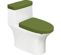 Solid Dark Green Soft 2Pcs Toilet Lid - Tank Covers, Elastic Reusable for U/O Shape Toilets, Bathroom Decor