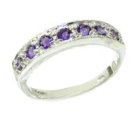 Solid English 9ct White Gold Ladies Natural Amethyst Eternity Band Ring - Size P