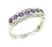 Solid English Sterling Silver Ladies Natural Amethyst Victorian Style Eternity Band Ring
