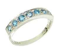 Solid English Sterling Silver Ladies Natural Blue Topaz Eternity Band Ring - Size R 1/2